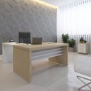 Ver imagem 1 de Conjunto Home Office 2 Peças 1 Mesa em L 1 Gaveteiro Baixo Tamburato 3 Gavetas Carvalho e Branco Mar