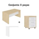 Ver imagem 2 de Conjunto Home Office 2 Peças 1 Mesa em L 1 Gaveteiro Baixo Tamburato 3 Gavetas Carvalho e Branco Mar