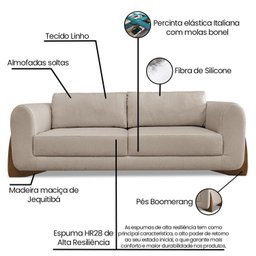 Sofá 3 Lugares 200cm Linho Djon  - 4