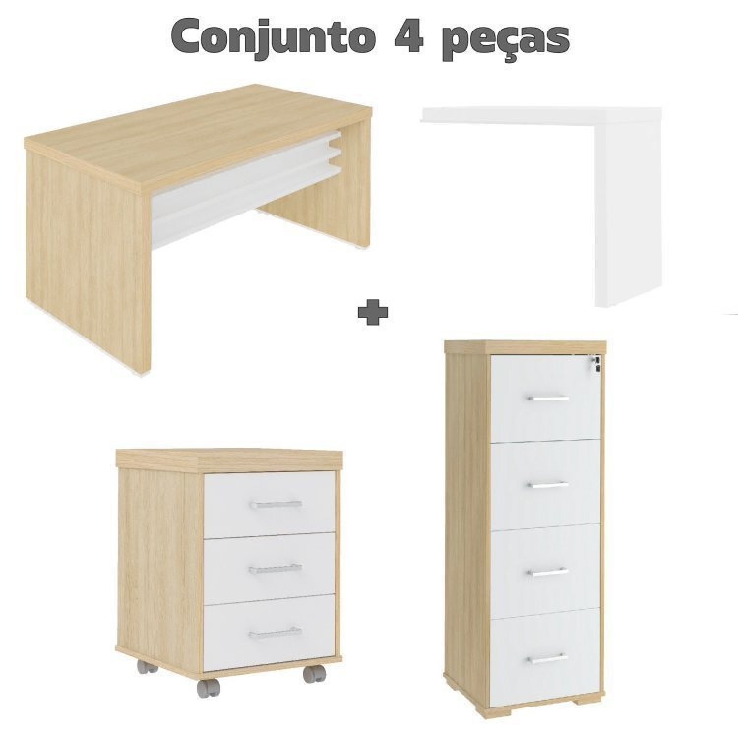 Conjunto Home Office 3 Peças 1 Mesa em L 1 Gaveteiro 1 Arquivo Alto Tamburato  - 2