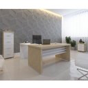 Ver imagem 1 de Conjunto Home Office 3 Peças 1 Mesa em L 1 Gaveteiro 1 Arquivo Alto Tamburato Carvalho e Branco Marr