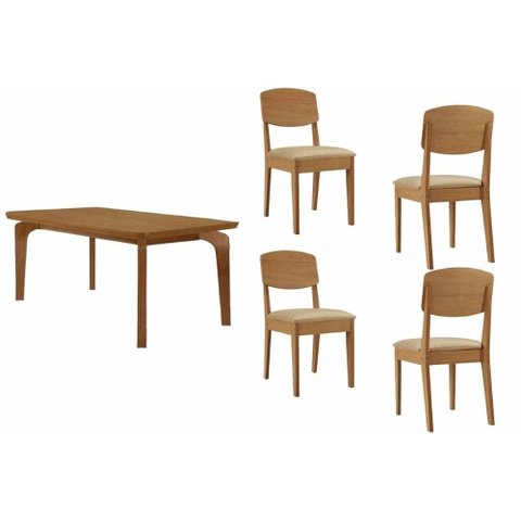Sala de Jantar Completa Londrina C/ Tampo Madeirado Canto Curvo 120x80cm e 4 Cadeiras Havana