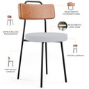 Ver imagem 4 de Kit 04 Cadeiras Decorativas Estofada Sala Jantar Barcelona L02 Couríssimo Camel Linho Cinza - Lyam L