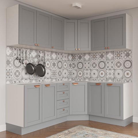 Cozinha Modulada 6 Peças sem Tampo 3 Aéreos e 3 Balcões Arizona CabeCasa MadeiraOriginals Cinza/Branco