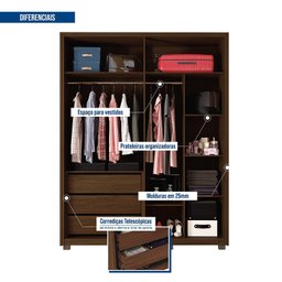Guarda Roupa Solteiro 4 Portas 3 Gavetas Reflecta Suburban Espresso Móveis - 2 Guarda Roupa Solteiro 4 Portas 3 Gavetas Reflecta Suburban Espresso Móveis - 2