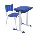 Ver imagem 2 de Kit Escolar Individual Azul – (mesa e Cadeira) – Adulto – Tampo Plástico - Cor Azul - Mrplast- 54000