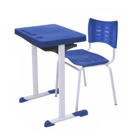 Kit Escolar Individual Azul – (mesa e Cadeira) – Adulto – Tampo Plástico - Cor Azul - Mrplast- 54000