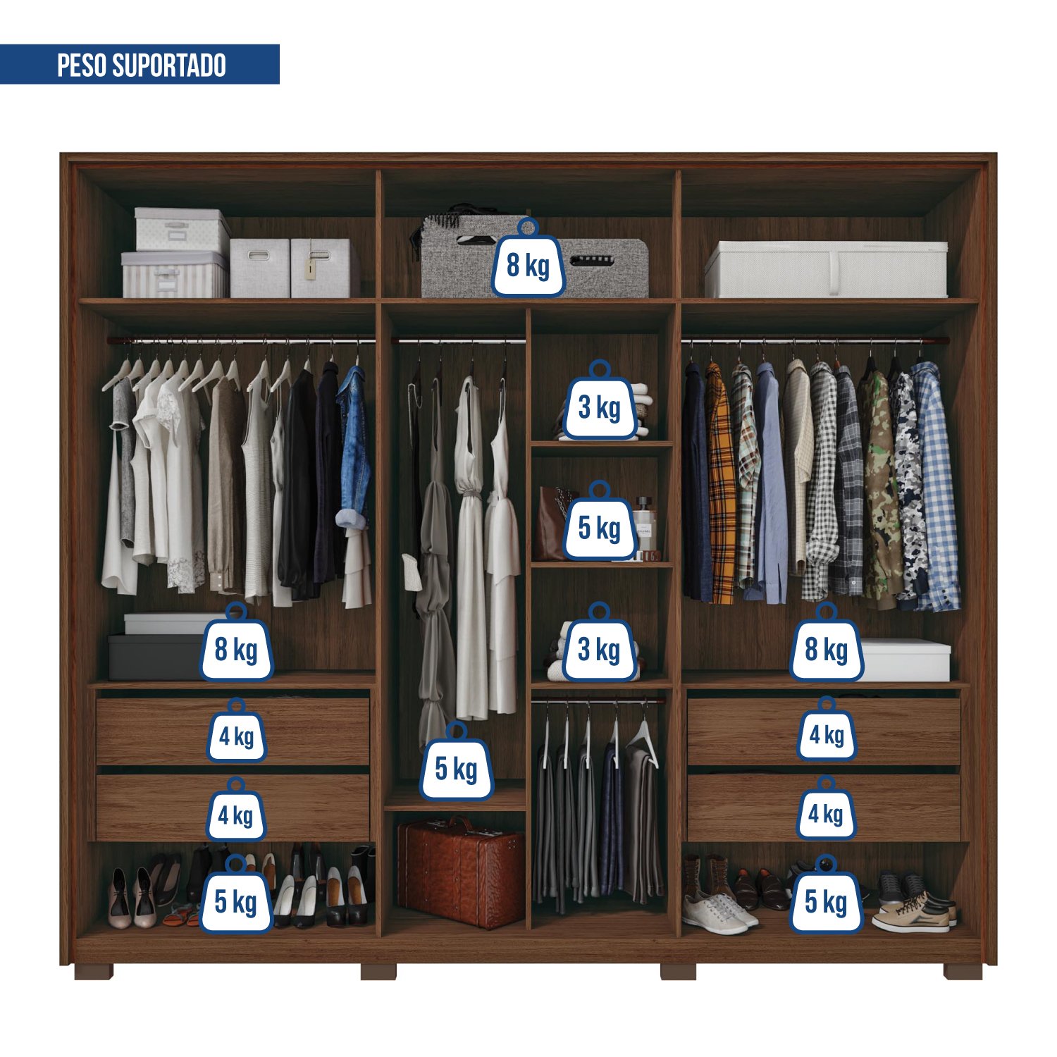 Guarda Roupa Casal Suburban 6 Portas 4 Gavetas com Vidro Reflecta Espresso Móveis - 9