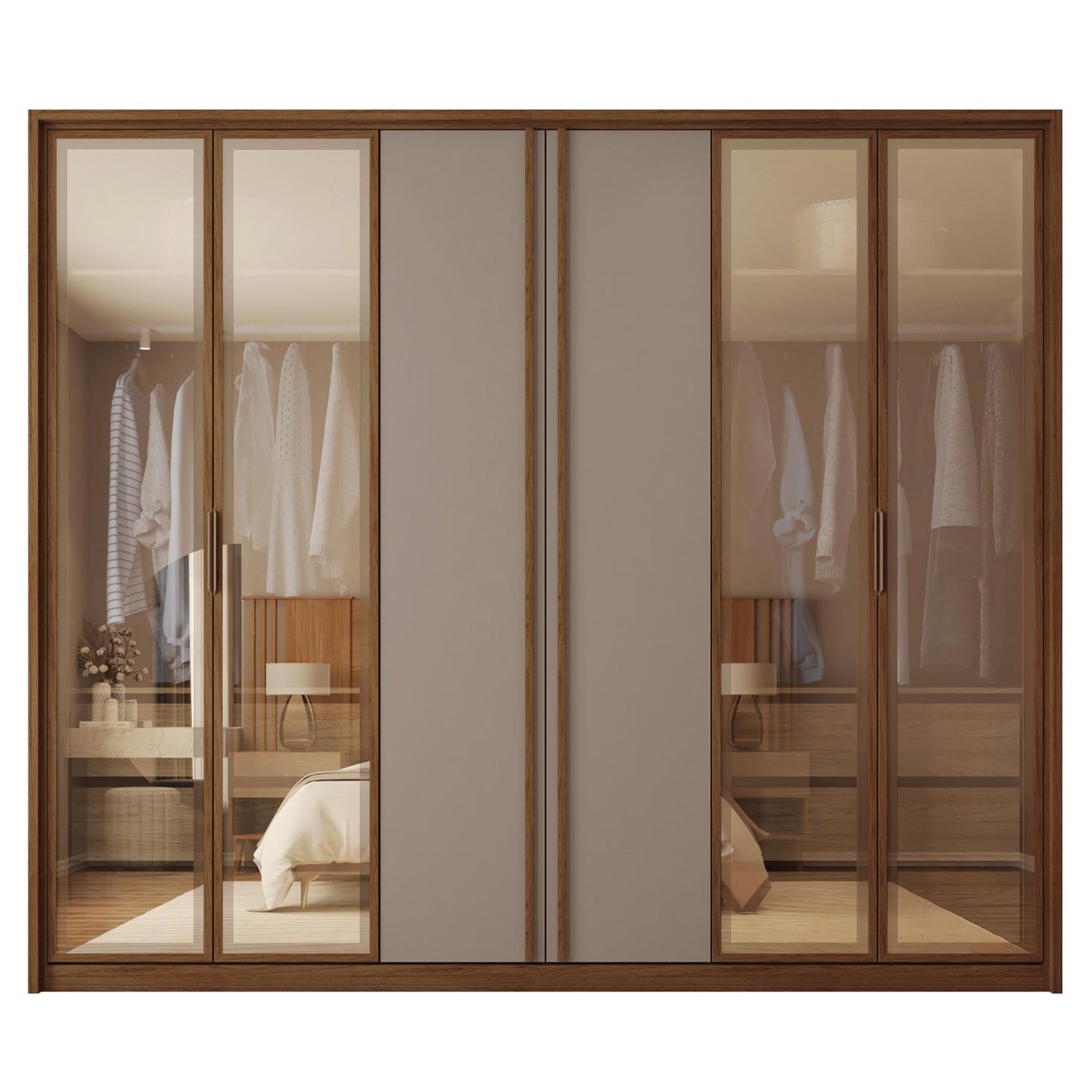 Guarda Roupa Casal Suburban 6 Portas 4 Gavetas com Vidro Reflecta Espresso Móveis - 10