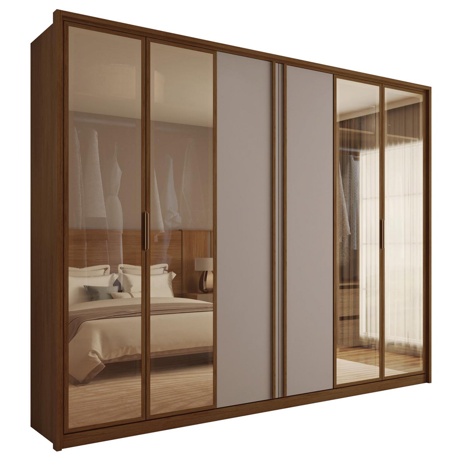 Guarda Roupa Casal Suburban 6 Portas 4 Gavetas com Vidro Reflecta Espresso Móveis - 4