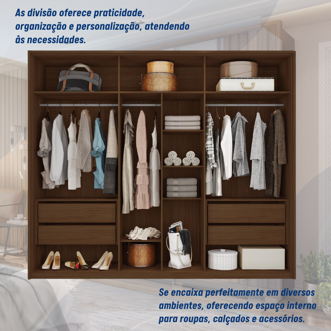 Guarda Roupa Casal Suburban 6 Portas 4 Gavetas com Vidro Reflecta Espresso Móveis - 6