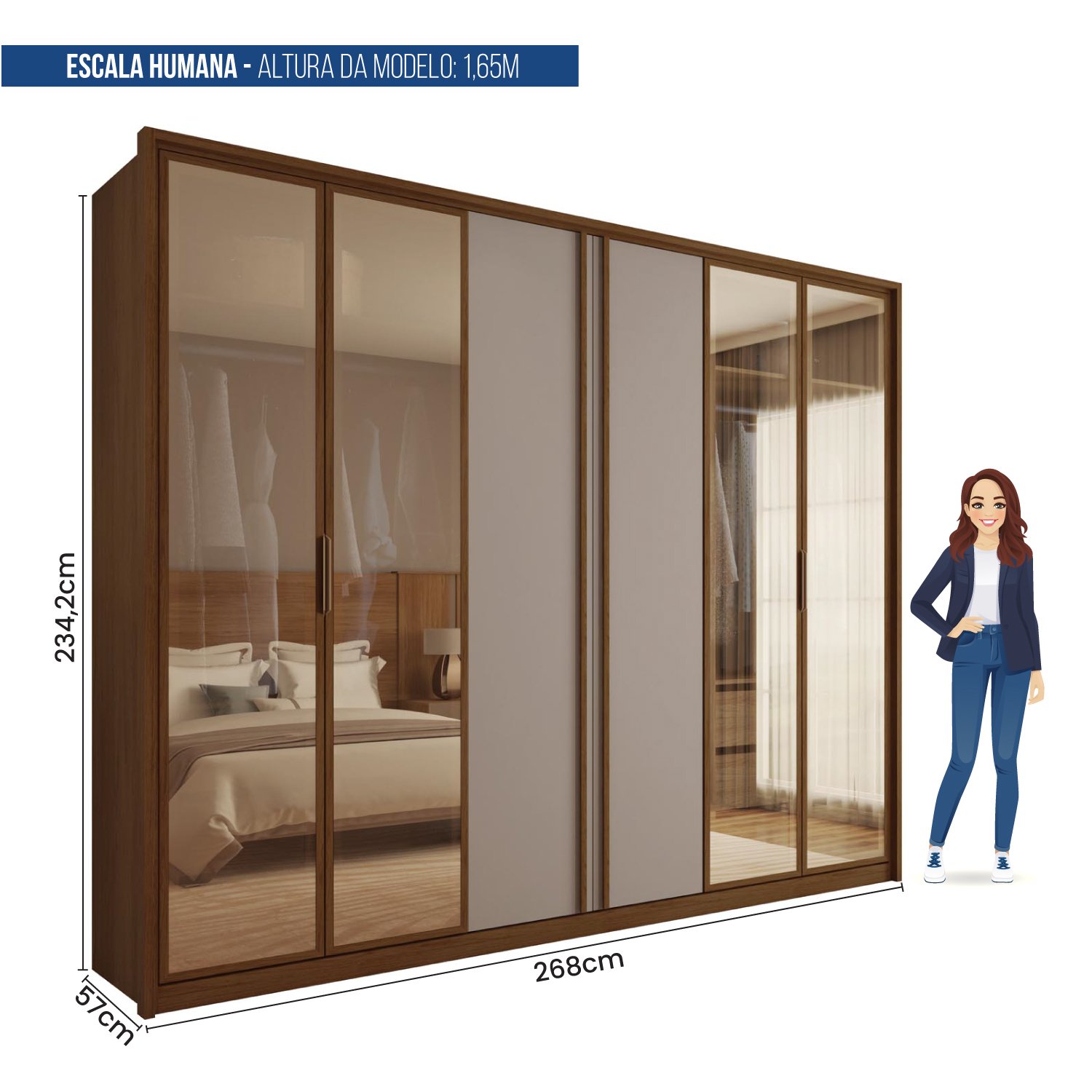 Guarda Roupa Casal Suburban 6 Portas 4 Gavetas com Vidro Reflecta Espresso Móveis - 5