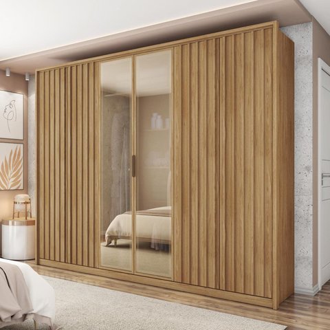 Guarda Roupa Casal 6 Portas 4 Gavetas Ripadas com Espelho Suburban Espresso Móveis