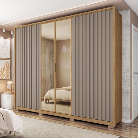 Guarda Roupa Casal 6 Portas 4 Gavetas Ripadas com Espelho Suburban Espresso Móveis
