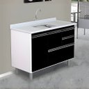 Ver imagem 1 de Gabinete de Cozinha Gavetas e Portas Armário 114cm Multiuso:preto