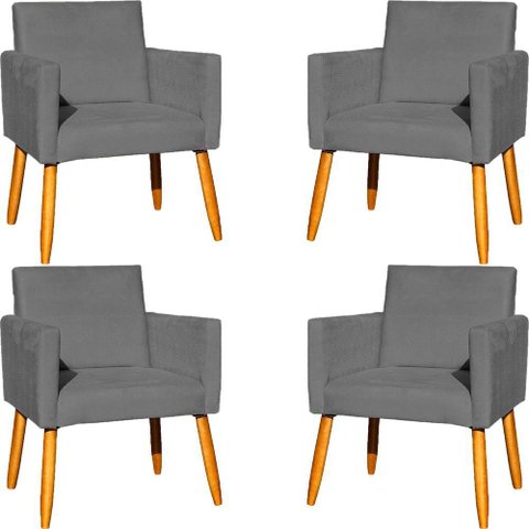 Kit 4 Poltronas para Recepção Nina Suede Cores Pé Palito 30cm Castanho - Suede