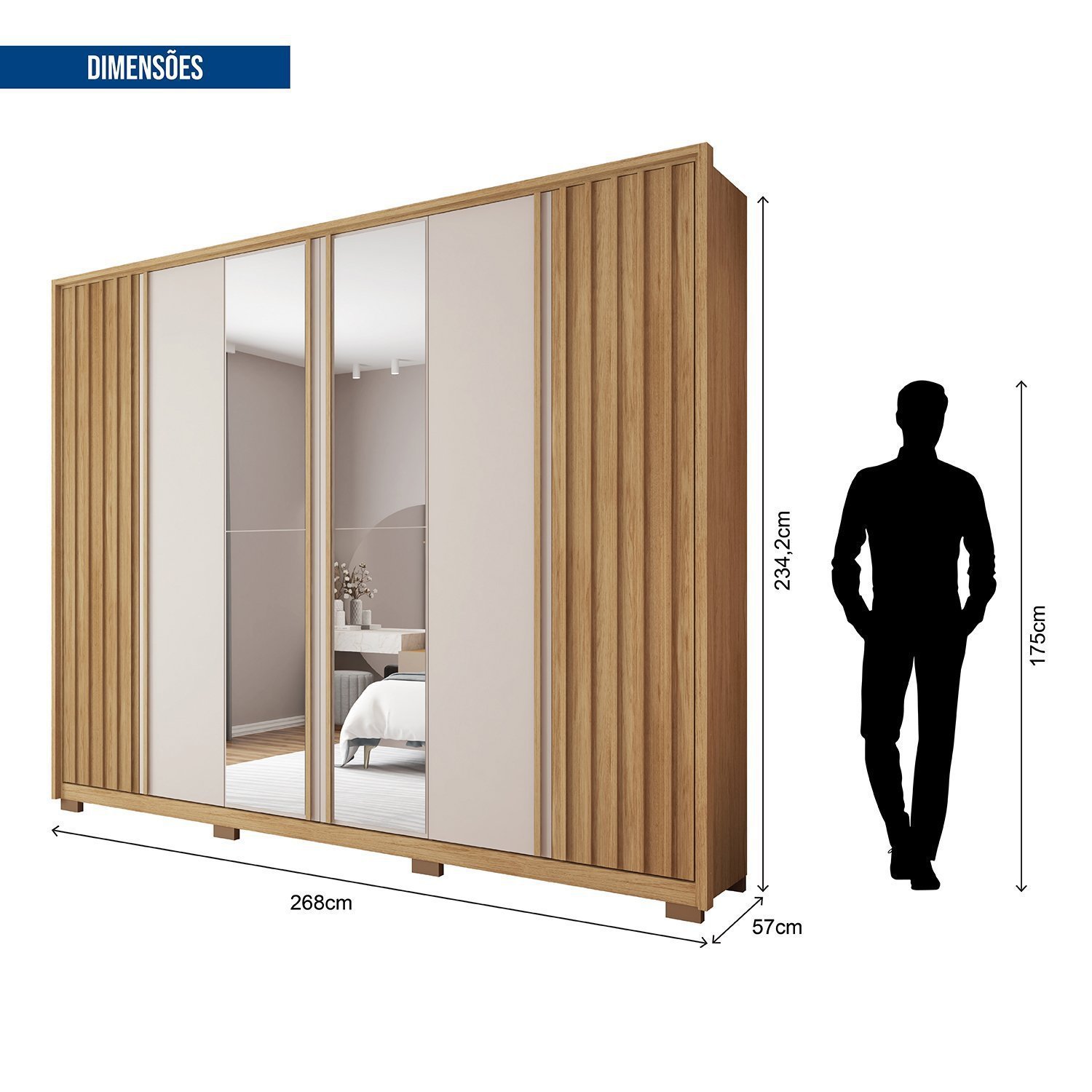 Guarda Roupa Casal Ripado com Espelho 6 Portas 4 Gavetas e Pés Suburban Espresso Móveis - 4