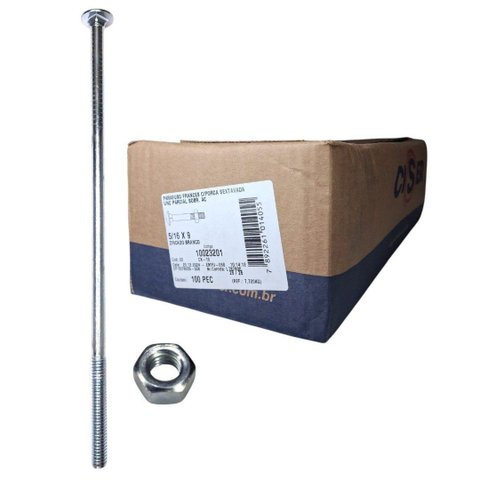 Parafuso Francês Galvanizado com Porca 5/16x9" (caixa com 100 Peças) Stein