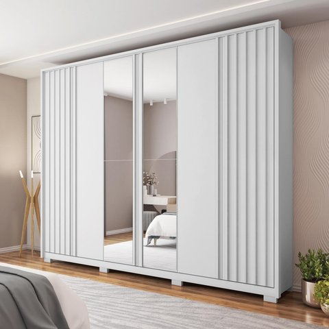 Guarda Roupa Casal Ripado com Espelho 6 Portas 4 Gavetas e Pés Suburban Espresso Móveis