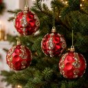 Ver imagem 2 de Bola Vermelha Decoração Árvore Natal Enfeite 6cm Kit 24PÇS