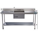 Ver imagem 2 de Mesa Pia Aço Inox Uma Cuba 50x40x25 Centro e Prateleira 150x60x90