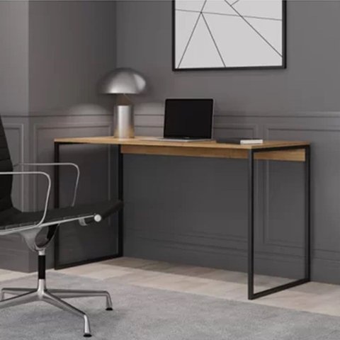 Escrivaninha Mesa Escritório Cassiane 120cm Industrial Preto Fosco e Elmo Marrom