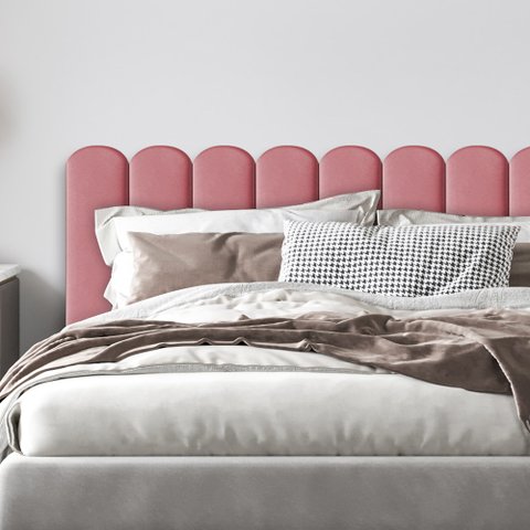 Cabeceira Nuvem Rosa Modular Estofada Para Cama Box Casal - 7 módulos