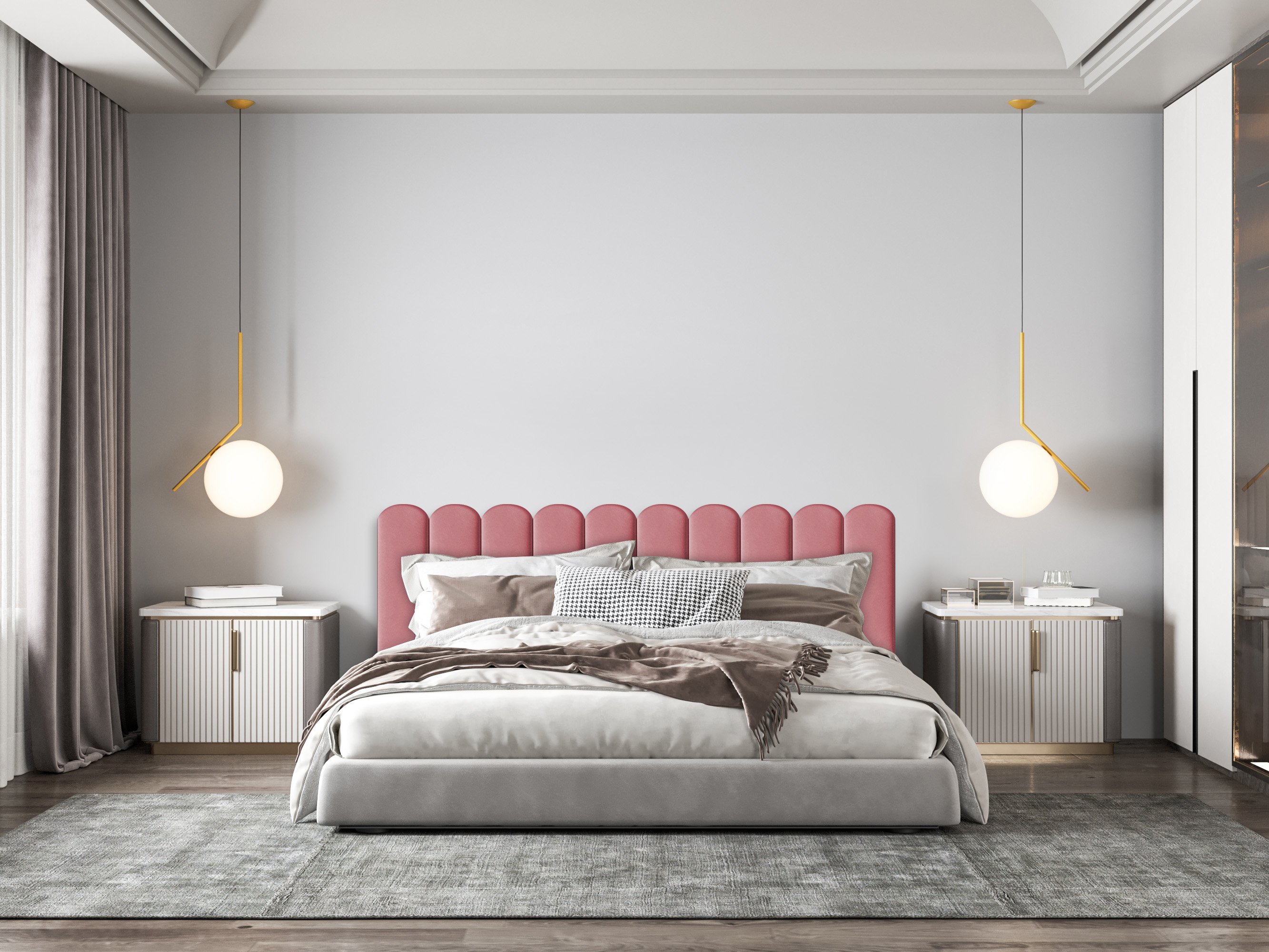 Cabeceira Nuvem Rosa Modular Estofada Para Cama Box Casal - 7 módulos - 4