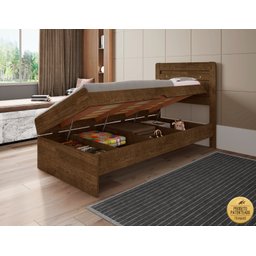 Cama Solteiro Reforçada com Baú Interno Larissa Mdf/mdp Malbec - 1