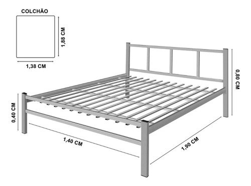 Cama de Casal 1,40 Int. de Tubolar/aço Alojamentos.:cama Casal/cinza - 2