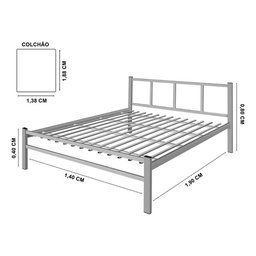 Cama de Casal 1,40 Int. de Tubolar/aço Alojamentos.:cama Casal/cinza - 2