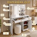 Ver imagem 4 de Penteadeira Camarim Belle com Espelho LED, Gaveta e Prateleira para Quarto Branco