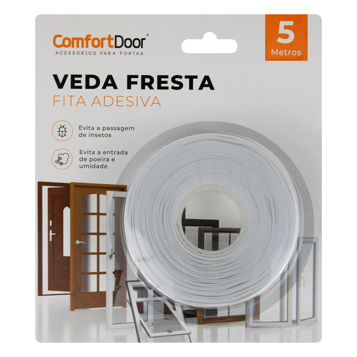 Veda Fresta Fita Adesiva Protetor Porta Janela Vedação Comfort Door 5 Metros Transparente - 2