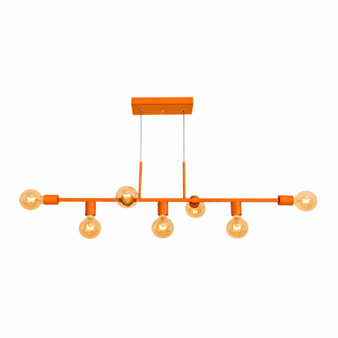 Pendente Ciciliano Aluminio Teto e27 7 Luzes Lumini Lab - Laranja Brilhante