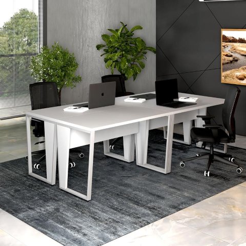 Estação Trabalho Escritório P/ 4 Pessoas 240cm Pé Metal F5 Cor:cinza