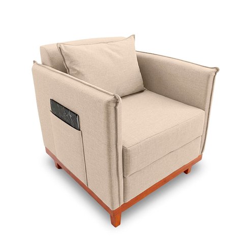 Poltrona Base de Madeira com Porta-revistas para Sala Confortável Linho Maya