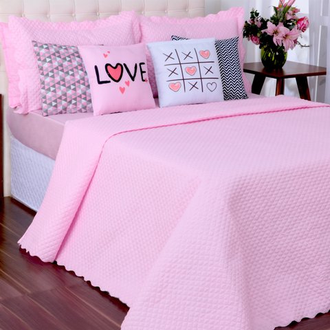 Kit Cobreleito e Lençol Liberty Queen com Almofadas 8 Peças:rosa