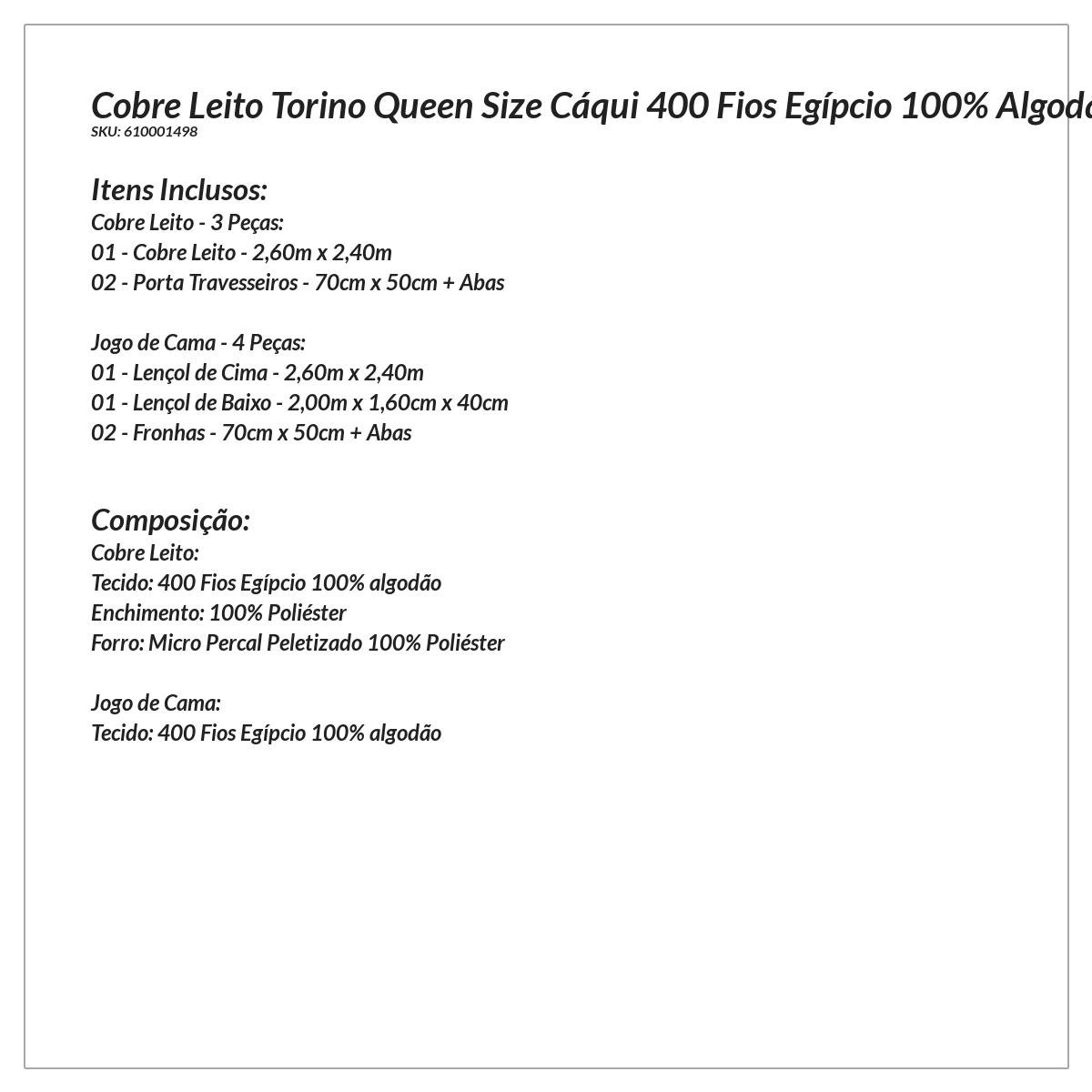 Kit Colcha Queen Cáqui 400 Fios Egípcio 100% Algodão + Jogo de Cama - 7 Peças - 6