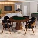 Ver imagem 1 de Conjunto Mesa de Jogos Carteado Bellagio Tampo Reversível e 6 Cadeiras Madeira Poker Base Cone Velud