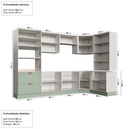 Cozinha Modulada 9 Peças sem Tampo 4 Aéreos 4 Balcões e Torre Quente Arizona CabeCasa MadeiraMadeira - 4