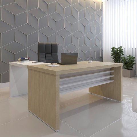 Escrivaninha Mesa Escritório em L Executiva Tamburato 158,5cm Carvalho E Branco