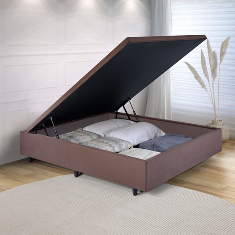 Cama Box Baú Viúva 128x188x42cm Suede com Pistão a Gás