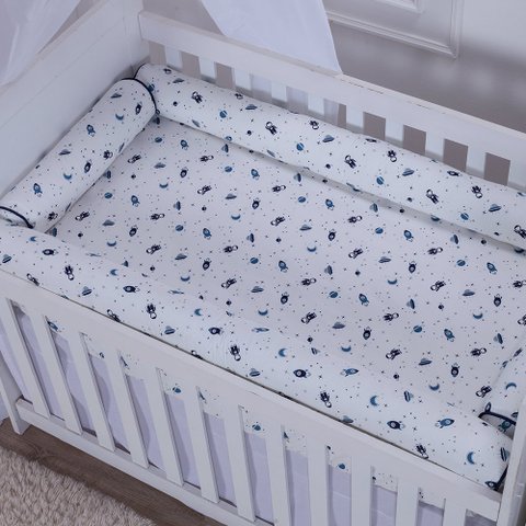 Kit Protetor de Berço 100% Algodão Percal 200 Fios Rolinho Moderninhos 08 Peças:space