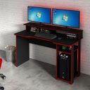 Ver imagem 3 de Kit Gamer Mesa Escrivaninha Para 2 Monitores + Estante Cor: Preto com Vermelho