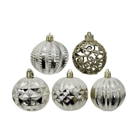 Kit 12 Bolas Natal Luxo Champanhe Textura Metalizada e Arabesco Glitter Vazado 6cm