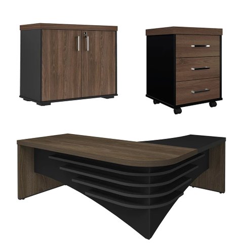 Conjunto Escritório Home Office 3 Peças Mesa em L Corp A06 Charuto-preto - Mpozenato