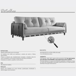 Sofá 3 Lugares Texas Living 2m D33 Base em Madeira Linho:tramado Bege - 2