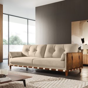 Sofá 3 Lugares Texas Living 2m D33 Base em Madeira Linho:tramado Bege