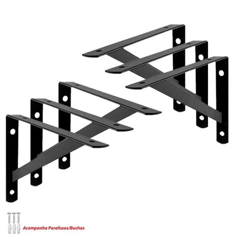 KIT 6 PEÇAS SUPORTE MÃO FRANCESA P/ PRATELEIRA DE 25CM-PRETA