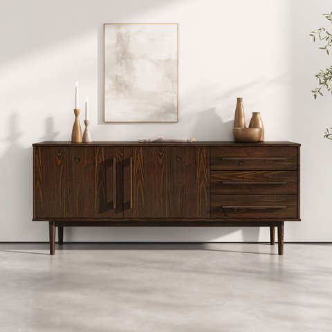 Armário Buffet Aparador Minimalista 2 Portas 3 Gav 170cm Cor Imbuia Tecca Idimex